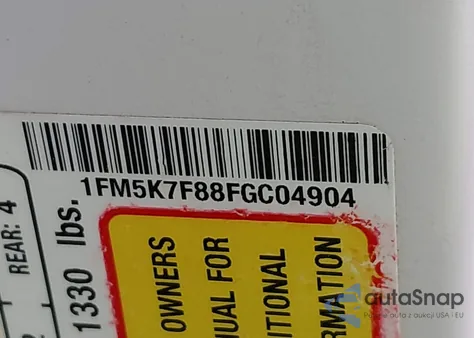 2015 Ford Explorer Limited z USA, uszkodzony, nr VIN 1FM5K7F88FGC04904